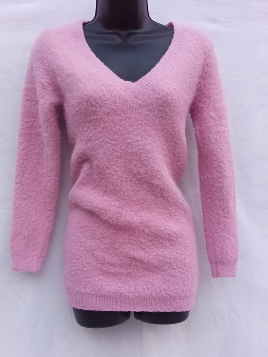 naked wardrobe Dresses & Skirts - Naked Wardrobe Pink Fuzzy V-Neck Long Sleeve Dress